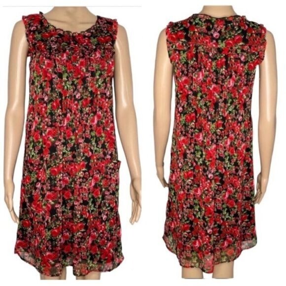 Chris McLaughlin Ruffle Pleated Floral Sleeveless Boho Dress 12 - Picture 1 of 12